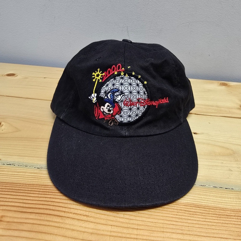 Vintage Disney Walt World‎ Hat Adult Black 2000 Fantasia Epcot Center Mickey Y2K